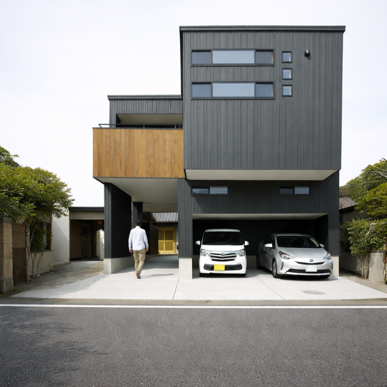 現代的な二階建ての家と車 (カスタム).png