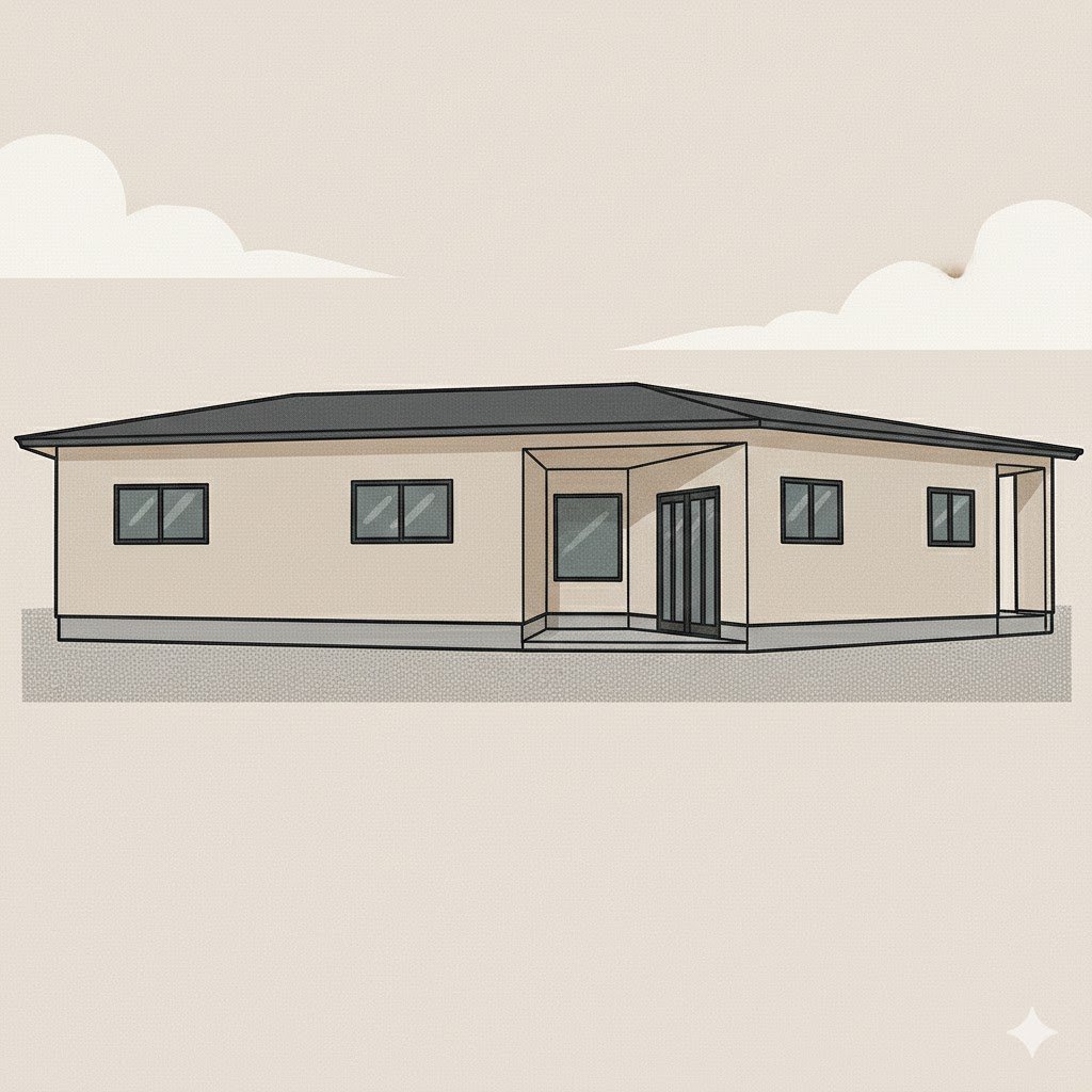 ブーメラン型が特徴の敷地を活かした平屋