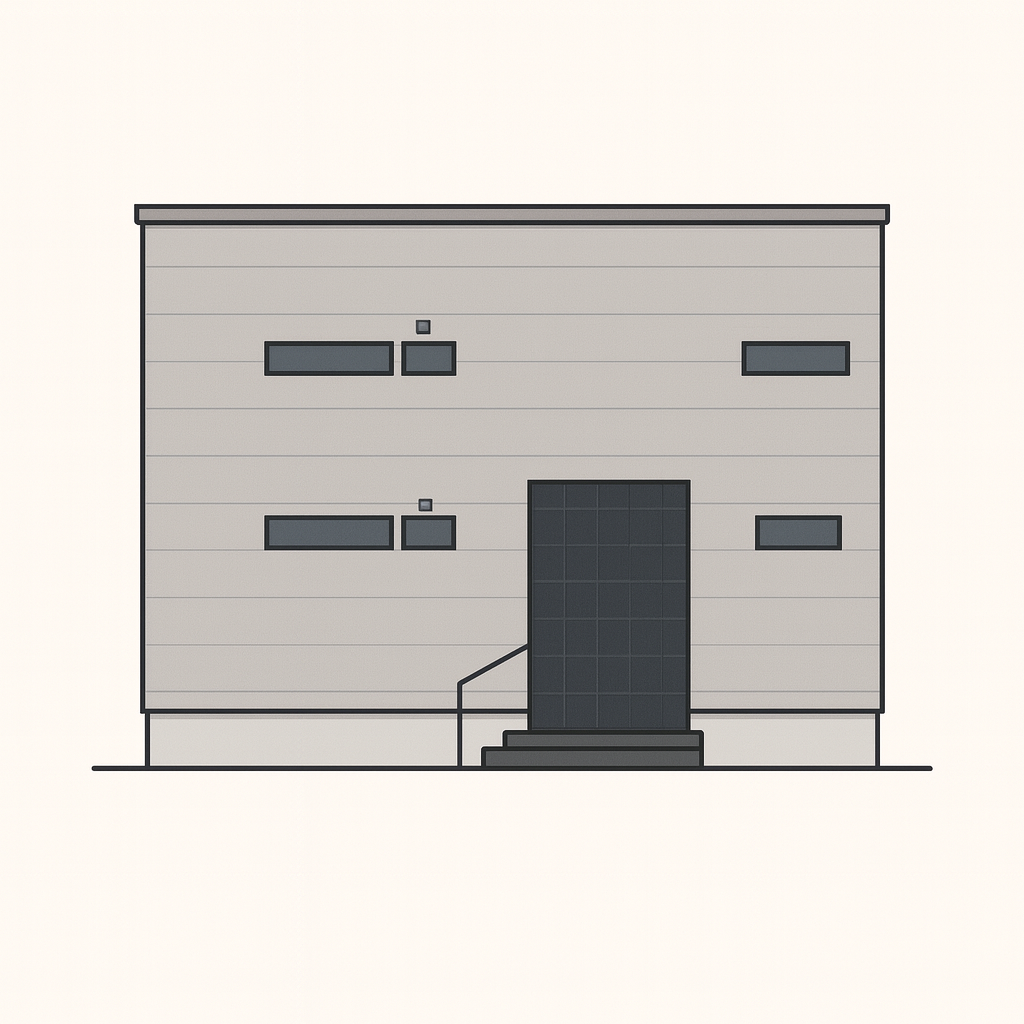 スリット窓の箱型二世帯ハウス