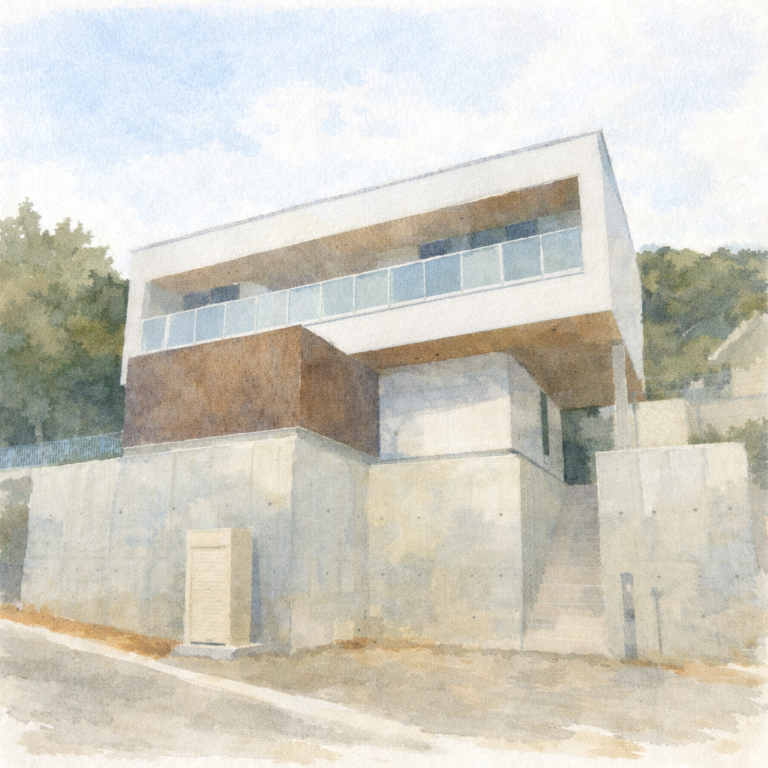 高台のモダンな住宅