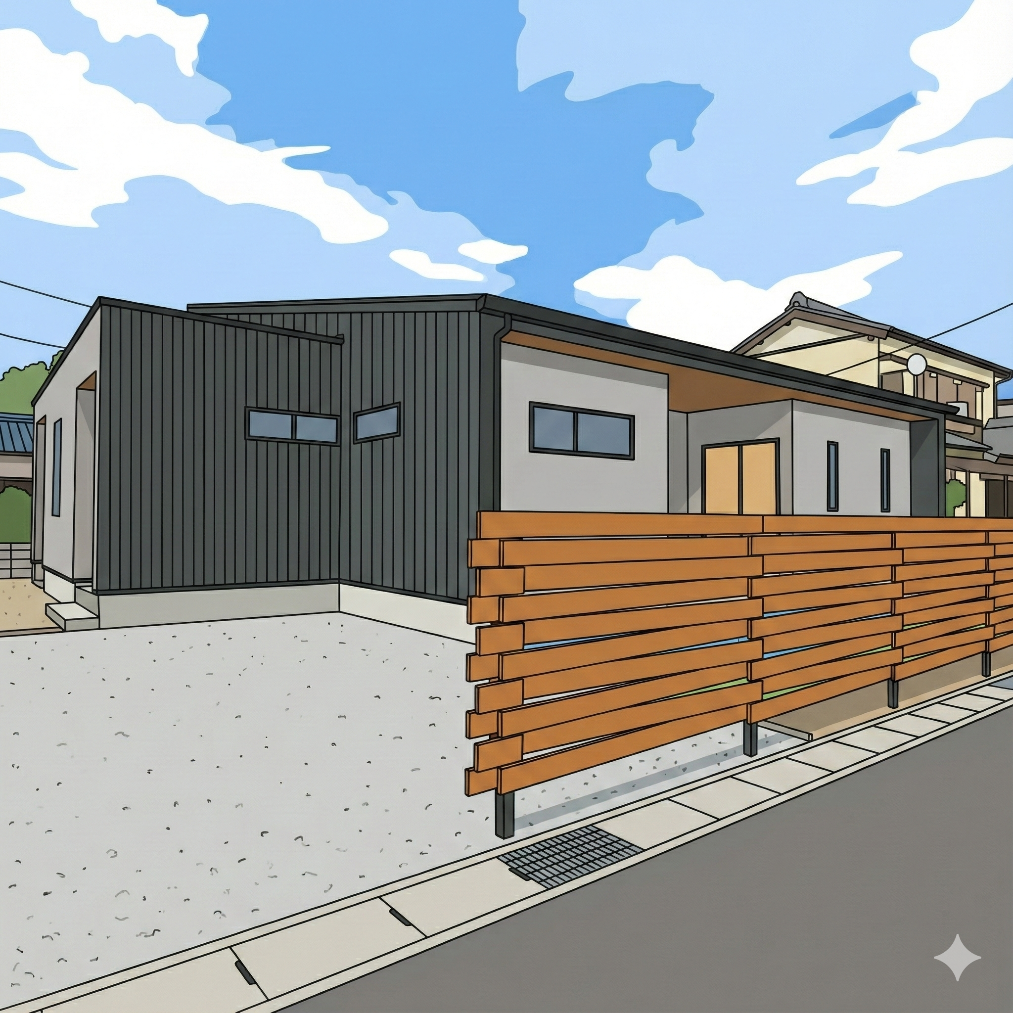 薪ストーブのあるモダンな平屋